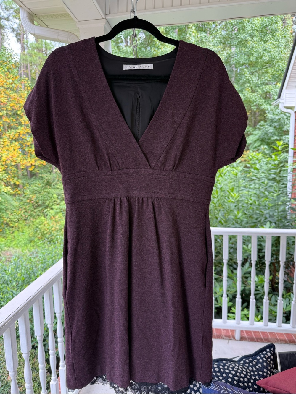 Trina Turk Deep Plum V-Neck Empire Midi Dress